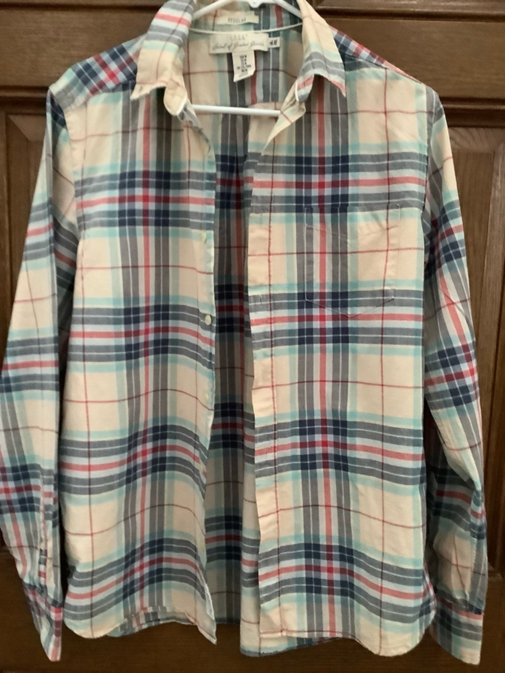H&M Plaid Button-Down Shirt in Cream, Blue & Red